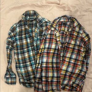 Lands' End Men's Casual Plaid Shirts - Blue and Red
